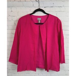 CHICO'S Travelers raspberry pink lyocell blend open front jacket blazer (2) L